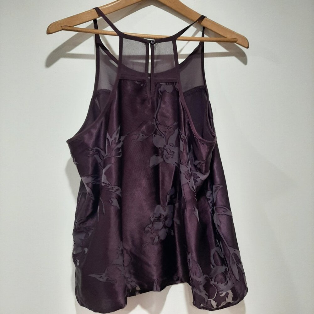 Y2k sheer silky whimsigoth purple floral minimalist festival relaxed fit blouse - Picture 2 of 11